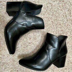 Lane Bryant Black Leather-Look Western Ankle Boots – Block Heel, Size 10W